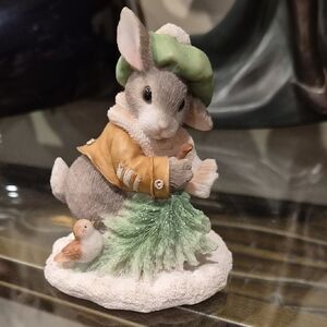 Enesco Gray Rabbit with Green Hat Figurine